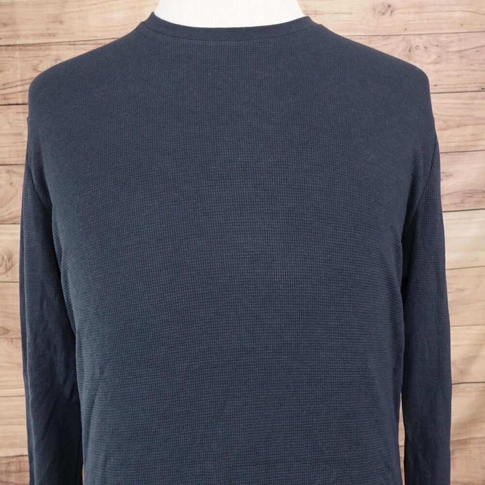 True Classic Shirt Mens L Blue Long Sleeve Crewneck Waffle Knit Tee T-Shirt